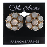 Blue & Gold-Tone Colored Metal Stud-Earrings With Bead Accents #1035