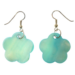 Shell Flower Dangle-Earrings Blue & Silver-Tone Colored #1044