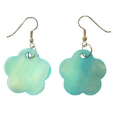 Shell Flower Dangle-Earrings Blue & Silver-Tone Colored #1044