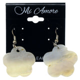 Shell Flower Dangle-Earrings White & Silver-Tone Colored #1045