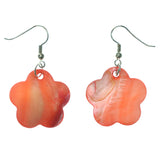 Shell Flower Dangle-Earrings Pink & Silver-Tone Colored #1046