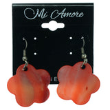 Shell Flower Dangle-Earrings Pink & Silver-Tone Colored #1046