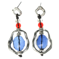 Silver-Tone & Multi Colored Metal Dangle-Earrings With Bead Accents #1051