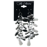 White & Silver-Tone Colored Metal Dangle-Earrings With Faceted Accents #1054