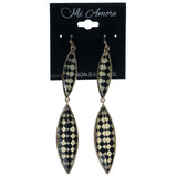 Checkered Dangle-Earrings With Faceted Accents Black & White Colored #1060