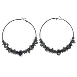 Silver-Tone & Purple Colored Metal Hoop-Earrings With Crystal Accents #1063