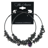 Silver-Tone & Purple Colored Metal Hoop-Earrings With Crystal Accents #1063