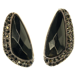 Gold-Tone & Brown Colored Metal Stud-Earrings With Faceted Accents #1073
