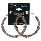 Bronze-Tone & Silver-Tone Colored Metal Hoop-Earrings With Crystal Accents #1088