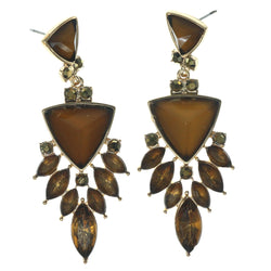 Brown & Gold-Tone Colored Metal Dangle-Earrings With Crystal Accents #1094
