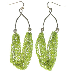 Gold-Tone & Green Colored Metal Dangle-Earrings #1096