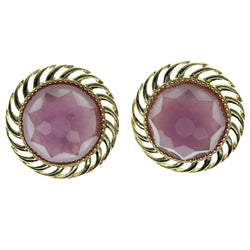 Pink & Gold Colored Metal Stud-Earrings With Faceted Accents #1104