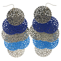 Silver-Tone & Blue Colored Metal Chandelier-Earrings #1117