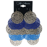 Silver-Tone & Blue Colored Metal Chandelier-Earrings #1117