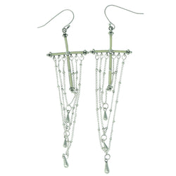 Cross Dangle-Earrings With Bead Accents Silver-Tone & White Colored #1119