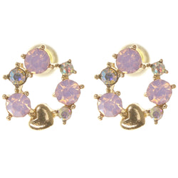 Stud Heart AB Finish Earrings With Crystal Accents Pink & Gold-Tone Colored #1124