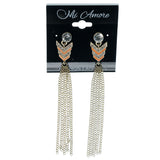Chevron Dangle-Earrings With Crystal Accents Gold-Tone & Orange Colored #1128