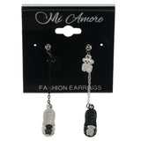 Sandal Bear Drop-Dangle-Earrings With Bead Accents White & Black Colored #1129