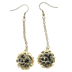 Gold-Tone & Black Colored Metal Drop-Dangle-Earrings With Drop Accents #1139