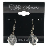 Silver-Tone & Clear Colored Metal Dangle-Earrings With Bead Accents #1142
