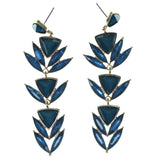Blue & Gold-Tone Colored Metal Dangle-Earrings With Crystal Accents #1147