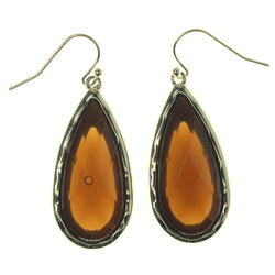 Brown & Gold-Tone Colored Metal Dangle-Earrings With Faceted Accents #1151