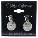 Silver-Tone & White Colored Metal Dangle-Earrings With Crystal Accents #1155