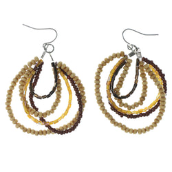 Brown & Silver-Tone Colored Wooden Dangle-Earrings With Bead Accents #1158