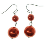 Red & Silver-Tone Colored Metal Dangle-Earrings With Bead Accents #1161