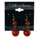 Red & Silver-Tone Colored Metal Dangle-Earrings With Bead Accents #1161