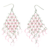 Pink & Silver-Tone Colored Metal Dangle-Earrings With Bead Accents #1165