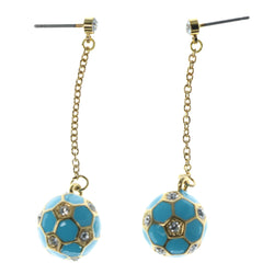 Soccer Drop-Dangle-Earrings With Crystal Accents Blue & Gold-Tone Colored #1169