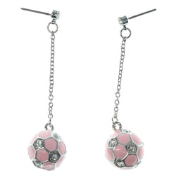 Soccer Drop-Dangle-Earrings With Crystal Accents Pink & Silver-Tone Colored #1170