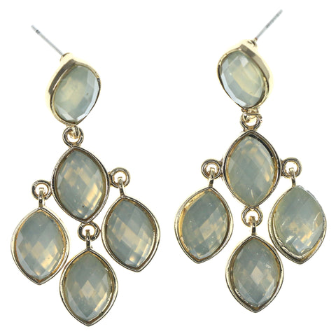 Green & Gold-Tone Colored Metal Dangle-Earrings With Faceted Accents #1174