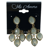 Green & Gold-Tone Colored Metal Dangle-Earrings With Faceted Accents #1174