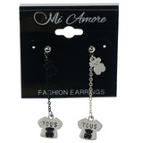 Tshirt Bear Drop-Dangle-Earrings With Bead Accents White & Black Colored #1177