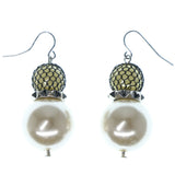 White & Black Colored Metal Dangle-Earrings With Bead Accents #1183