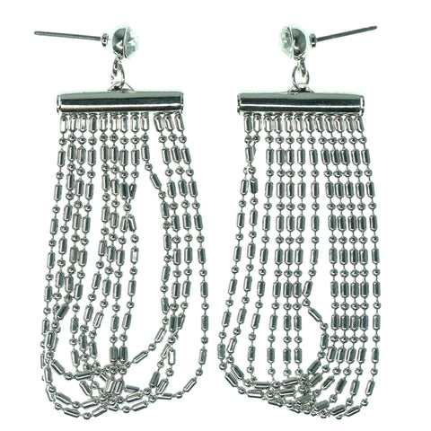 Silver-Tone Metal Dangle-Earrings With Crystal Accents #1185