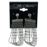 Silver-Tone Metal Dangle-Earrings With Crystal Accents #1185