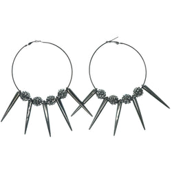 Spike Hoop-Earrings With Crystal Accents  Silver-Tone Color #1218