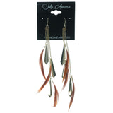 Feather Drop-Dangle-Earrings Gold-Tone & Orange Colored #1219