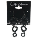 Black Metal Dangle-Earrings With Crystal Accents #1221