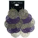 Flower Chandelier-Earrings Gold-Tone & Purple Colored #1229