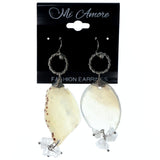 Silver-Tone & White Colored Metal Dangle-Earrings With Stone Accents #1246