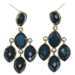 Blue & Gold-Tone Colored Metal Dangle-Earrings With Faceted Accents #1247