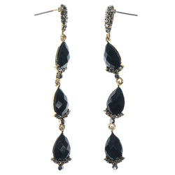 Black & Gold-Tone Colored Metal Dangle-Earrings With Crystal Accents #1254
