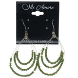 Green & Silver-Tone Colored Metal Dangle-Earrings With Bead Accents #1260