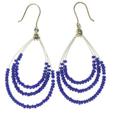 Blue & Silver-Tone Colored Metal Dangle-Earrings With Bead Accents #1261