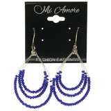 Blue & Silver-Tone Colored Metal Dangle-Earrings With Bead Accents #1261