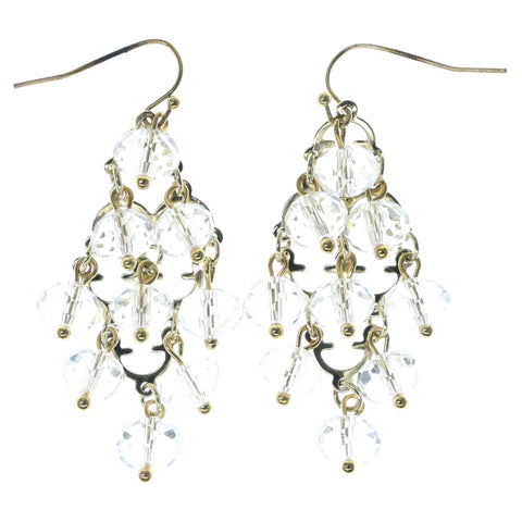 Gold-Tone & Clear Colored Metal Chandelier-Earrings With Faceted Accents #1272